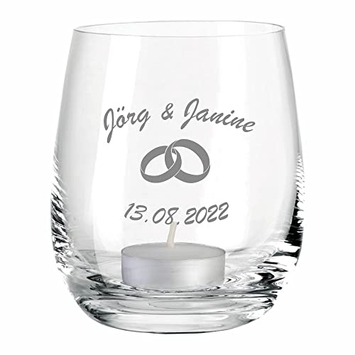 Leonardo Windlicht zur Hochzeit (mit Ringen) - personalisiert mit Namen & Datum, Windlicht mit Spruch, Liebe, Unendlichkeit, Liebe, Teelicht, Hochzeit, Ehe, Geschenk, Geschenkidee, Paar, Wedding