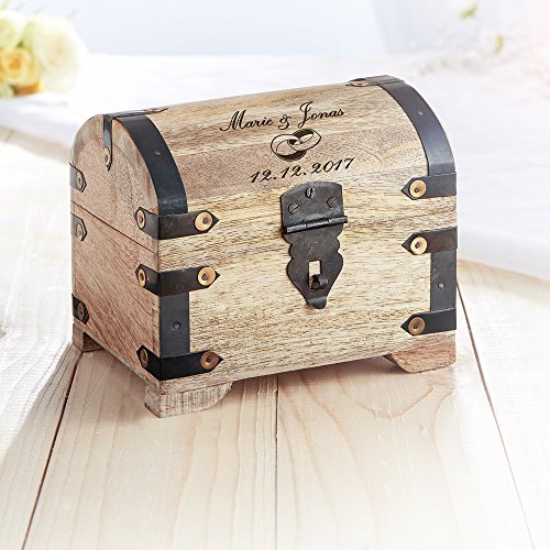 Casa Vivente Schatztruhe aus hellem Holz mit Gravur zur Hochzeit, Motiv Ringe, Personalisiert mit Namen und Datum, Verpackung für Geldgeschenke - 6