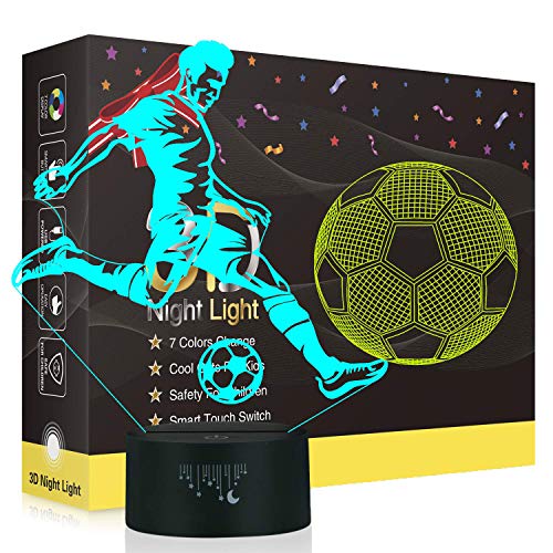 Fußball 3D Lampe,Besrina LED Nachtlicht Illusion Lampen 7 Farben ändern Berührungssteuerung USB Optische schreibtischlampe, Nachttischlampen für Kinder Weihnachten Geburtstag Beste Geschenk Spielzeug