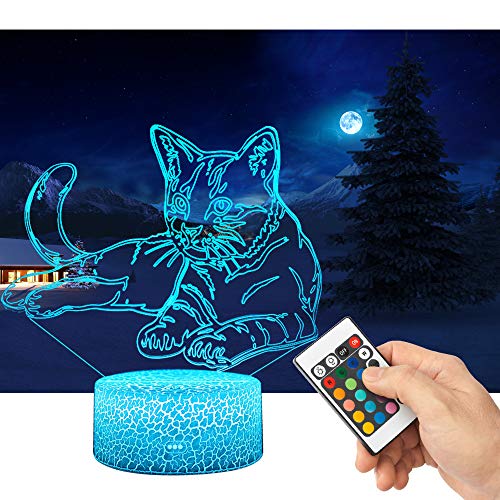 3D Katze Lampe LED Nachtlicht mit Fernbedienung, QiLiTd 16 Farben Wählbar Dimmbare Touch Schalter Nachtlampe Geburtstag Geschenk, Frohe Weihnachten Geschenke Für Mädchen Männer Frauen Kinder