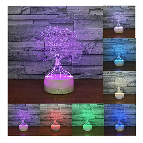 Erwa 3D Illusion Lampe Baum LED Nachtlicht 3D Lampe 7 Farben Wunsch Baum Form 3D LED Tisch Schreibtischlampe Kinder Nachttisch Lampe 7 Farben Dekorative Beleuchtung Geschenk Für Mädchen, Junge,Touch