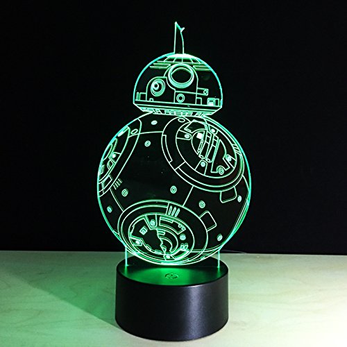 3D Illusion Lampe LED Nachtlicht,Robot BB 8 Optische 3D-Illusions-Lampen 7 Farben Berührungsschalter Schreibtischlampe mitUSB-Kabel Kinder Nachtlampe für Weihnachtsgeschenke oder Wohnaccessoires(BB8) - 3