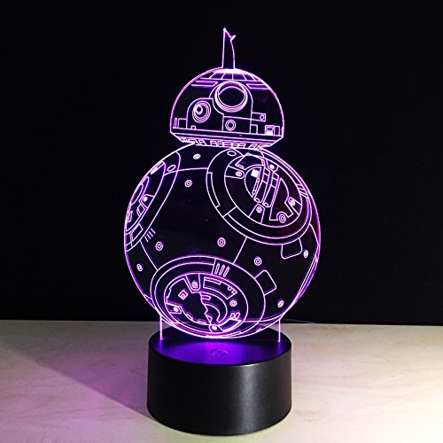 3D Illusion Lampe LED Nachtlicht,Robot BB 8 Optische 3D-Illusions-Lampen 7 Farben Berührungsschalter Schreibtischlampe mitUSB-Kabel Kinder Nachtlampe für Weihnachtsgeschenke oder Wohnaccessoires(BB8) - 4