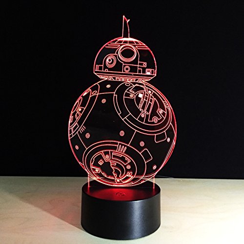 3D Illusion Lampe LED Nachtlicht,Robot BB 8 Optische 3D-Illusions-Lampen 7 Farben Berührungsschalter Schreibtischlampe mitUSB-Kabel Kinder Nachtlampe für Weihnachtsgeschenke oder Wohnaccessoires(BB8) - 2