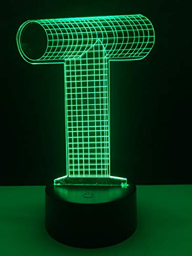 3D Led Lampe Mit Motiven Aus Buchstabe T, 3D Illusion Lampe Stimmungslampe,Perfekte Geschenke,Schlaflicht 7 Farben Wechsel Illusion Tischlampe - 4
