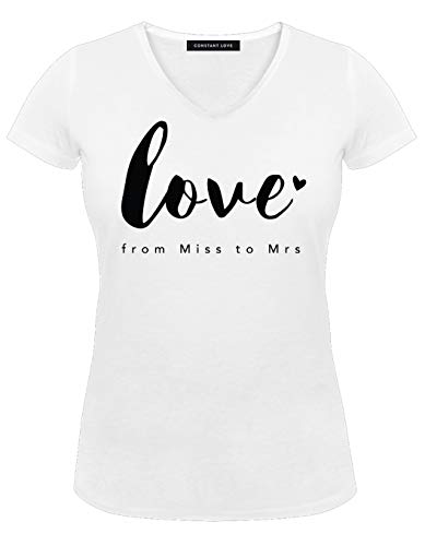 Constant Love Damen T-Shirt Braut Love from Miss to Mrs Offwhite Warm Weiß Junggesellen Abschied Flitterwochen Hochzeit Standesamt Outfit, Offwhite, 40