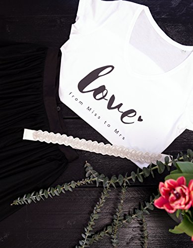 Constant Love Damen T-Shirt Braut Love from Miss to Mrs Offwhite Warm Weiß Junggesellen Abschied Flitterwochen Hochzeit Standesamt Outfit, Offwhite, 40 - 2