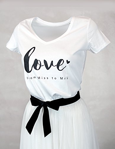 Constant Love Damen T-Shirt Braut Love from Miss to Mrs Offwhite Warm Weiß Junggesellen Abschied Flitterwochen Hochzeit Standesamt Outfit, Offwhite, 40 - 3