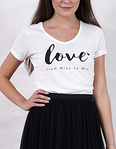 Constant Love Damen T-Shirt Braut Love from Miss to Mrs Offwhite Warm Weiß Junggesellen Abschied Flitterwochen Hochzeit Standesamt Outfit, Offwhite, 40 - 5