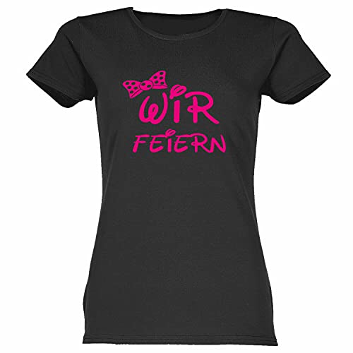 Junggesellinnenabschied Tshirt | JGA -Disney | ICH HEIRATE - WIR FEIERN | JGA | Damen Shirt | Party, Hochzeit, Feier | Braut | Braut Team | Gr. XS-3XL (M, Schwarz (Wir Feiern))