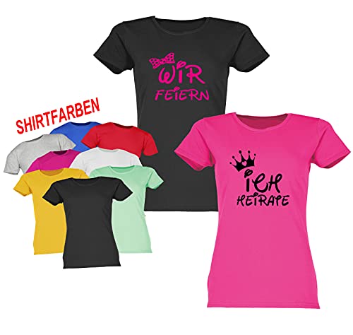 Junggesellinnenabschied Tshirt | JGA -Disney | ICH HEIRATE – WIR FEIERN | JGA | Damen Shirt | Party, Hochzeit, Feier | Braut | Braut Team | Gr. XS-3XL (M, Schwarz (Wir Feiern)) - 2