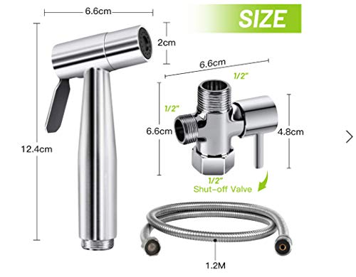 DJROLL Bidet Handbrause für WC, Sprühaufsatz mit Schlauch für weibliche Wäsche, Babytuchwindeln, Edelstahlreiniger und Duschsprüher für Haustiere, Badezimmer oder Toilette - 3