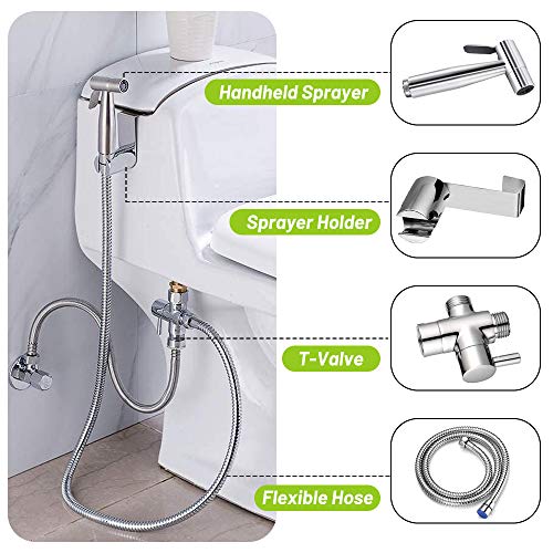 DJROLL Bidet Handbrause für WC, Sprühaufsatz mit Schlauch für weibliche Wäsche, Babytuchwindeln, Edelstahlreiniger und Duschsprüher für Haustiere, Badezimmer oder Toilette - 6