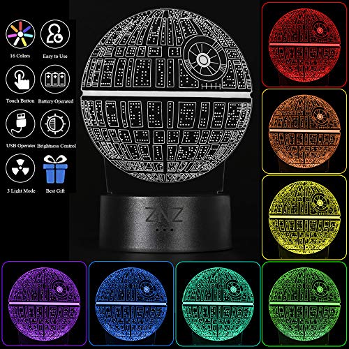 3D LED Star Wars Nachtlicht, ZNZ Illusion Lampe Todesstern + R2-D2 + Millennium Falcon, drei Muster und 16 Farbwechsel Dekor Lampe – perfekte Geschenke für Kinder und Star Wars Fans – 3 Packs - 3