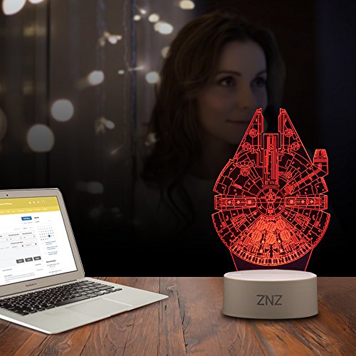 3D LED Star Wars Nachtlicht, ZNZ Illusion Lampe Todesstern + R2-D2 + Millennium Falcon, drei Muster und 16 Farbwechsel Dekor Lampe – perfekte Geschenke für Kinder und Star Wars Fans – 3 Packs - 4