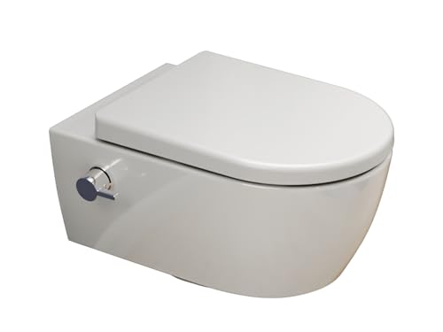 SSWW | Taharet WC | Inkl. Armatur und abnehmbarer Softclose Sitz | Dusch-WC | Hänge-WC | Toilette mit Bidet-Funktion | Hygienisch | Shattaf | Alpha Unterspülrand | 540 x 360 x 330 mm