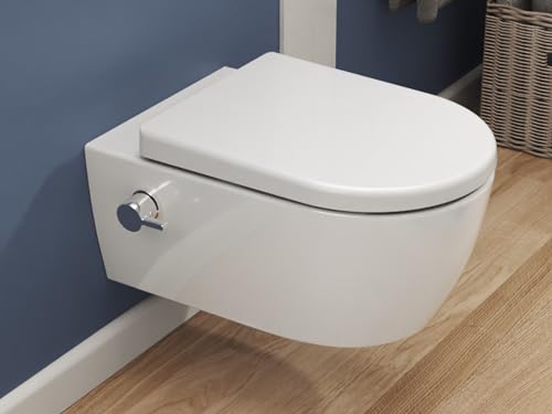 SSWW | Taharet WC | Inkl. Armatur und abnehmbarer Softclose Sitz | Dusch-WC | Hänge-WC | Toilette mit Bidet-Funktion | Hygienisch | Shattaf | Alpha Unterspülrand | 540 x 360 x 330 mm - 2