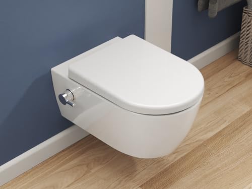 SSWW | Taharet WC | Inkl. Armatur und abnehmbarer Softclose Sitz | Dusch-WC | Hänge-WC | Toilette mit Bidet-Funktion | Hygienisch | Shattaf | Alpha Unterspülrand | 540 x 360 x 330 mm - 3