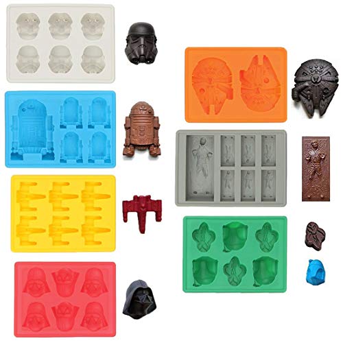 Sunerly Eiswürfelformen / Silikonförmchen in Form von Star-Wars-Charakteren, ideal für Schokolade, Eiswürfel, Wackelpudding, Süßigkeiten, Desserts, Backwaren, Seife und Kerzen (Set mit 7 Formen)