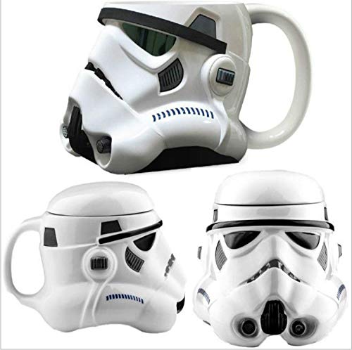 Hosoncovy Geschenk Kreative Star Wars 3D-Tasse Keramik-Kaffeetasse mit Deckel Kaffeetasse Milktea-Tasse Tasse Tee-Tasse mit Griff (Weiß) - 3