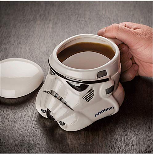 Hosoncovy Geschenk Kreative Star Wars 3D-Tasse Keramik-Kaffeetasse mit Deckel Kaffeetasse Milktea-Tasse Tasse Tee-Tasse mit Griff (Weiß) - 5