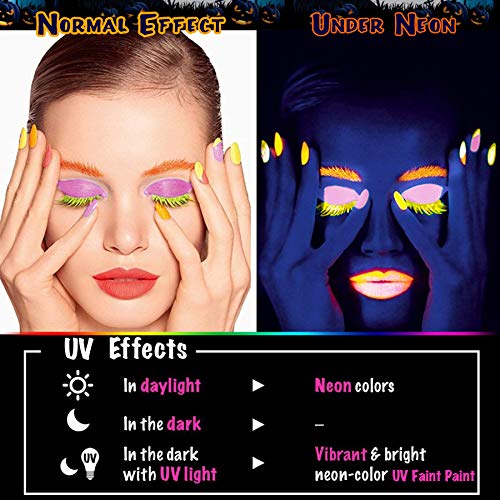 Jojoin UV-Bodypaint Körpermalfarben Schwarzlicht Fluoreszierende, 8×20ml Schminke Bodypainting Neon Farben Leuchtfarben, mit 1 Mischpalette, 3 Pinsel, für Halloween, Karneval, Partys, Konzert - 3