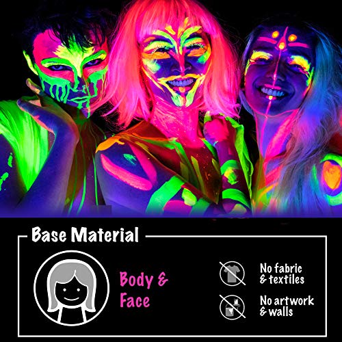 Jojoin UV-Bodypaint Körpermalfarben Schwarzlicht Fluoreszierende, 8×20ml Schminke Bodypainting Neon Farben Leuchtfarben, mit 1 Mischpalette, 3 Pinsel, für Halloween, Karneval, Partys, Konzert - 7