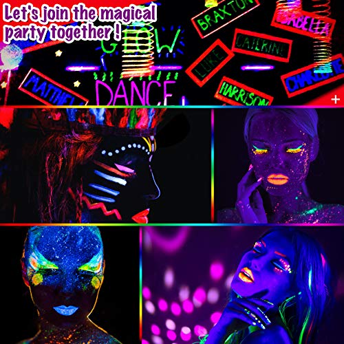 Jojoin UV-Bodypaint Körpermalfarben Schwarzlicht Fluoreszierende, 8×20ml Schminke Bodypainting Neon Farben Leuchtfarben, mit 1 Mischpalette, 3 Pinsel, für Halloween, Karneval, Partys, Konzert - 5