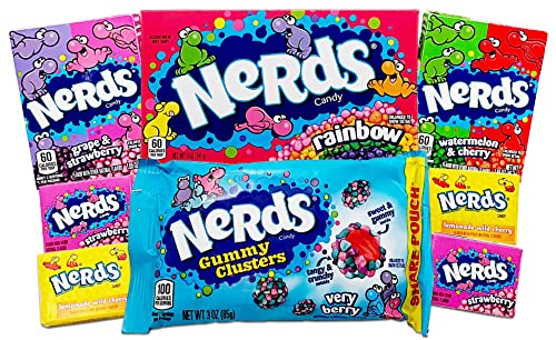 Heavenly Sweets Nerds Geschenkbox – Amerikanische Retro-Süßigkeiten, Rainbow Nerds, Nerds Mini Boxes, Laffy Taffy – Ideales Geschenk für Geburtstag, Weihnachten, Valentinstag – 25x18x2,5cm - 2