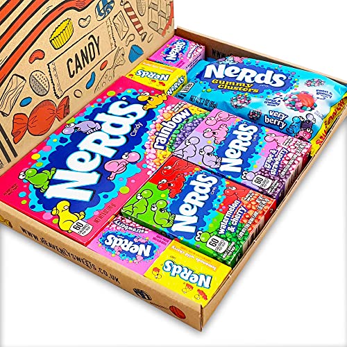 Heavenly Sweets Nerds Geschenkbox – Amerikanische Retro-Süßigkeiten, Rainbow Nerds, Nerds Mini Boxes, Laffy Taffy – Ideales Geschenk für Geburtstag, Weihnachten, Valentinstag – 25x18x2,5cm - 3