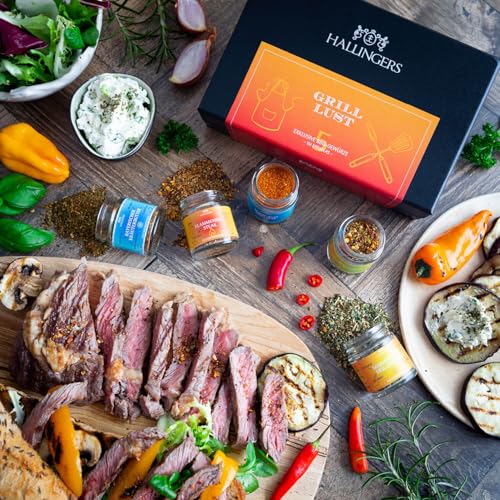 Hallingers 5er Premium-Grill-Gewürze als Geschenk-Set (95g) – Grilllust (MiniDeluxe-Box) – zu Sommer Grillen Für Ihn - 2