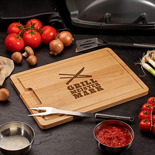Schneidebrett aus Holz mit persönlicher Gravur für echte Grillmeister, als Küchenbrett, Holzbrett, Schneidbrett, Brotzeitbrett, tolle Geschenkidee als Geschenk für Männer zum Grillen, Motiv Grillmeister, ca. 40,5 x 28,5 x 2 cm - 2