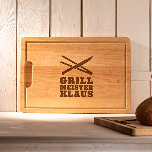 Schneidebrett aus Holz mit persönlicher Gravur für echte Grillmeister, als Küchenbrett, Holzbrett, Schneidbrett, Brotzeitbrett, tolle Geschenkidee als Geschenk für Männer zum Grillen, Motiv Grillmeister, ca. 40,5 x 28,5 x 2 cm - 3