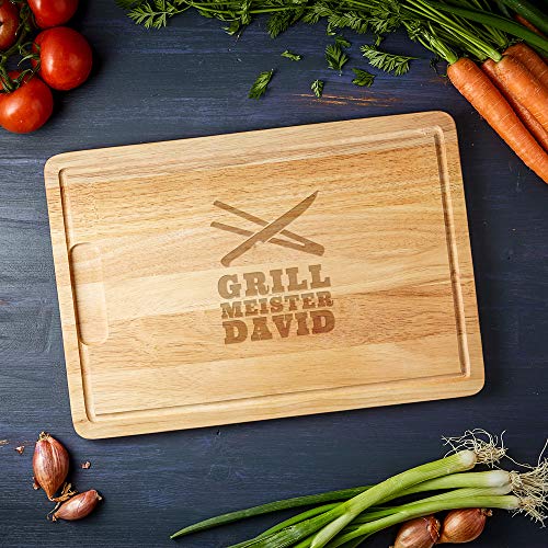 Schneidebrett aus Holz mit persönlicher Gravur für echte Grillmeister, als Küchenbrett, Holzbrett, Schneidbrett, Brotzeitbrett, tolle Geschenkidee als Geschenk für Männer zum Grillen, Motiv Grillmeister, ca. 40,5 x 28,5 x 2 cm - 4