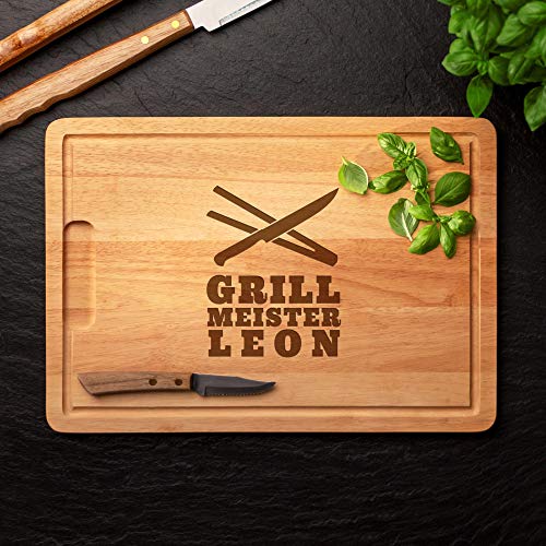 Schneidebrett aus Holz mit persönlicher Gravur für echte Grillmeister, als Küchenbrett, Holzbrett, Schneidbrett, Brotzeitbrett, tolle Geschenkidee als Geschenk für Männer zum Grillen, Motiv Grillmeister, ca. 40,5 x 28,5 x 2 cm - 6