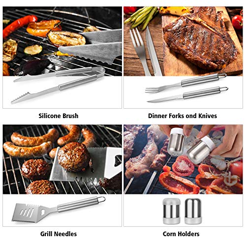 OneSight 27pcs Edelstahl Grillbesteck Set im Koffer Grillkoffer Grillzubehör Set für Männer Grill Werkzeugset mit Geschenkverpackung, Ideales Camping BBQ Grillset für Männer, Frau, Camping, Geburtstag - 4