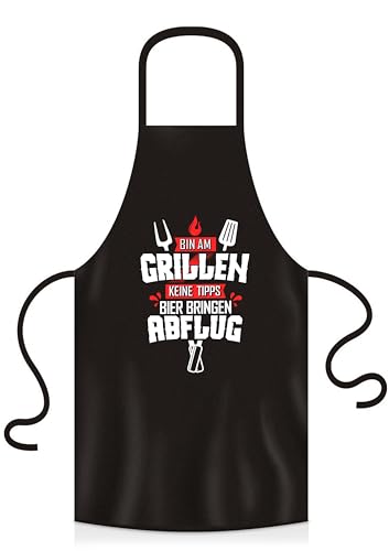 YORA Grillschürze für Männer lustig – Bin am Grillen Vatertagsgeschenk inkl. Urkunde – Grill Schürze als Geschenk für Männer zum Vatertag/Herrentag – Z Rot