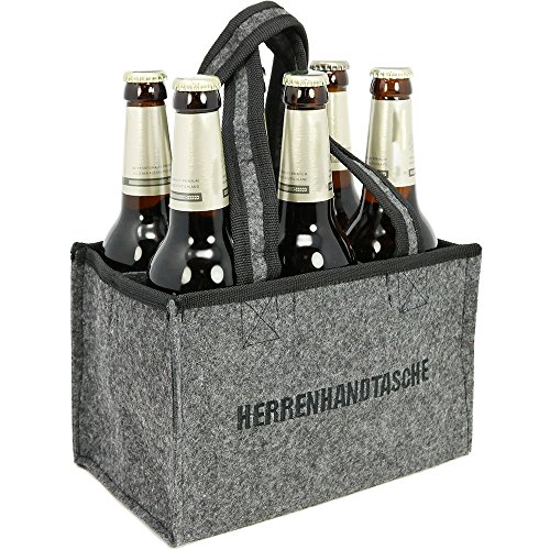 com-four® Herrenhandtasche – Filztasche für Getränke – Flaschentasche aus Filz für 6 Flaschen – 6er Träger bis 0,5 L, grau/schwarz, 24 x 15 x 15 cm (Motiv 1-1 Stück) - 2