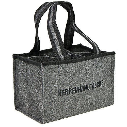 com-four® Herrenhandtasche – Filztasche für Getränke – Flaschentasche aus Filz für 6 Flaschen – 6er Träger bis 0,5 L, grau/schwarz, 24 x 15 x 15 cm (Motiv 1-1 Stück) - 5