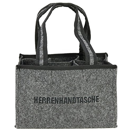 com-four® Herrenhandtasche – Filztasche für Getränke – Flaschentasche aus Filz für 6 Flaschen – 6er Träger bis 0,5 L, grau/schwarz, 24 x 15 x 15 cm (Motiv 1-1 Stück) - 6