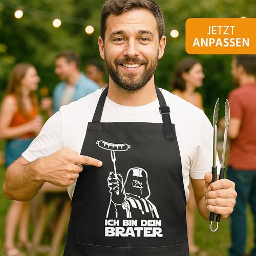 MoonWorks® Grill-Schürze für Männer mit Spruch Ich Bin Dein Brater Baumwoll-Schürze Kochschürze Grillen Barbecue BBQ Fleisch Sommer schwarz Unisize - 7