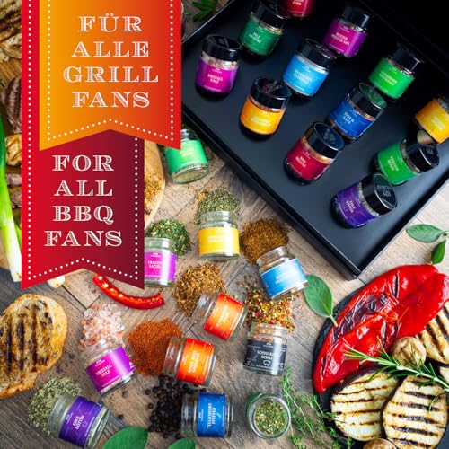 Hallingers 12er BBQ-Geschenk-Set mit Gewürzen aus aller Welt (220g) – Klassisches BBQ-Set (Design-Karton) – zu Muttertag & Vatertag - 3