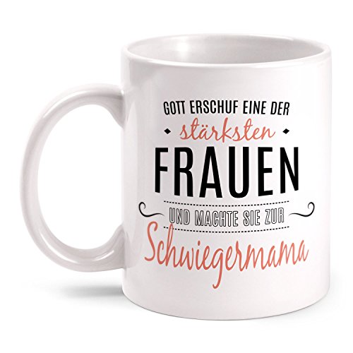 Fashionalarm Tasse Gott erschuf Schwiegermama beidseitig bedruckt mit Spruch | Geschenk Idee für Schwiegermutter zum Geburtstag | Beste der Welt, Farbe:weiß