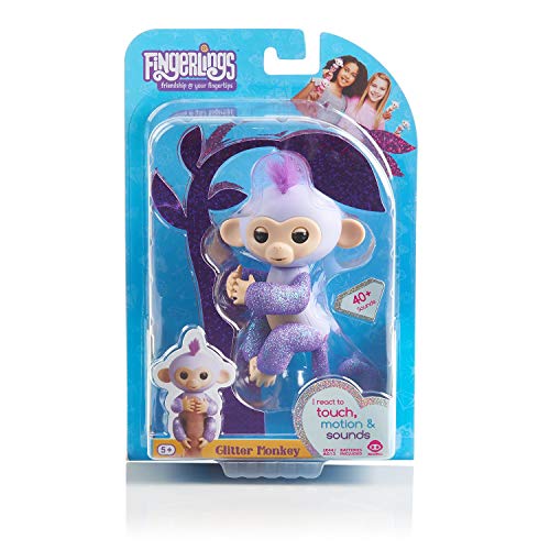 Fingerlings Glitzer Äffchen lila Kiki 3762 interaktives Spielzeug, reagiert auf Geräusche, Bewegungen und Berührungen - 2