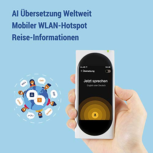 Langogo Genesis eSIM Online AI Sprachübersetzer, Übersetzungsgerät mit Sprachausgabe,100+ Sprachen WIFI Übersetzer, Voice Translator Diktiergerät mit Texttranskriptionen 3,1 Zoll Touchscreen (Weiß) - 2