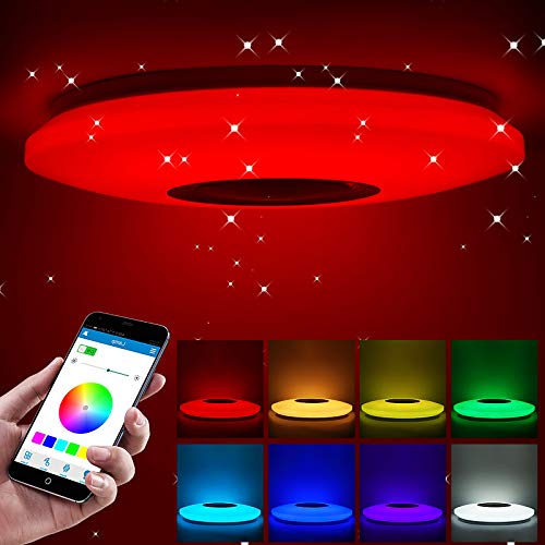 Smart Deckenleuchte, ONEVER LED-Deckenleuchte mit Bluetooth-Lautsprecher, 60 W, RGB-Farbe, Sprachsteuerung und App-Steuerung