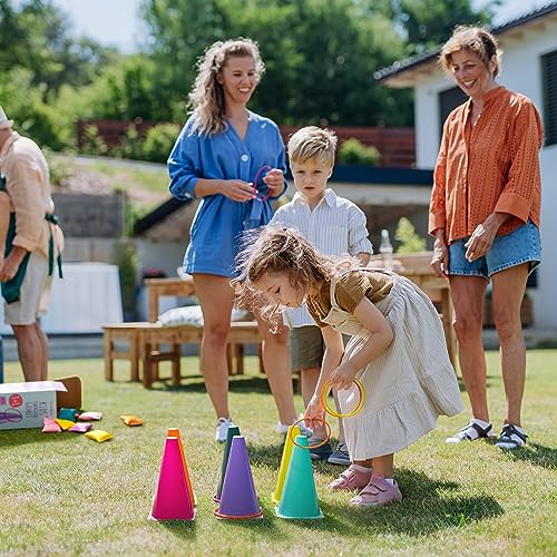 3 in 1 Party Wurfspiele im Freien – Ringwurfspiel mit Weiche Kegel. Bohnen Taschen – für Kinder & Erwachsene – Ideal zum Geburtstag, Garten partys, Outdoor Spaß & Mehr – 26 PCS Puzzle Spiele - 2