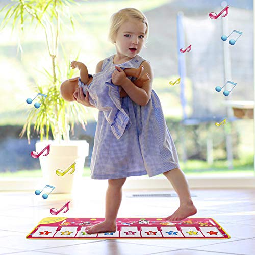 EXTSUD Piano Mat Tanzmatten Musikmatte Pianomatte Kinder 8 Tierstimmen Klaviertastatur Spielzeug Musik Matte, Keyboard Matten Spielteppich Baby Tanzmatte für Jungen Mädchen Kinder 100*36 cm, Rosa - 4