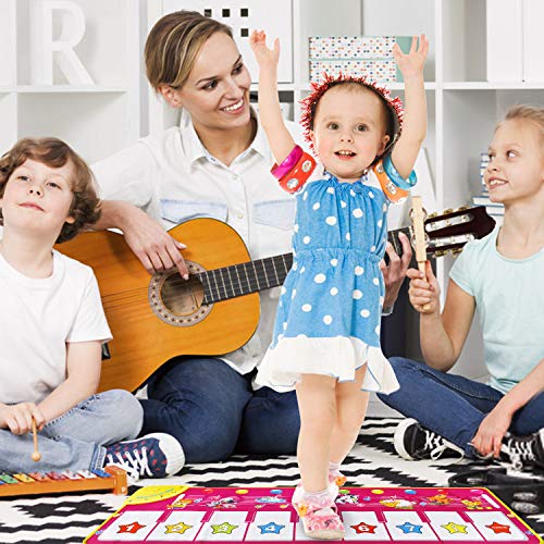 EXTSUD Piano Mat Tanzmatten Musikmatte Pianomatte Kinder 8 Tierstimmen Klaviertastatur Spielzeug Musik Matte, Keyboard Matten Spielteppich Baby Tanzmatte für Jungen Mädchen Kinder 100*36 cm, Rosa - 6