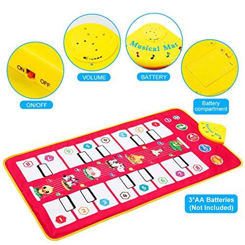 Homealexa Klaviermatte Kinder Piano Mat Tanzmatten Musikmatte mit 7 Tierstimmen Klaviertastatur Spielzeug Musik Matte, Keyboard Matten Spielteppich für Jungen Mädchen Kinder 105*51 cm - 3